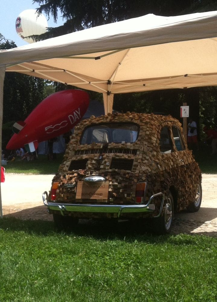 Kube I feel wood, most photographed Fiat 500 at the Birthday celebrations held at the splendid settings of the Parco Sempione in the heart of Milan.