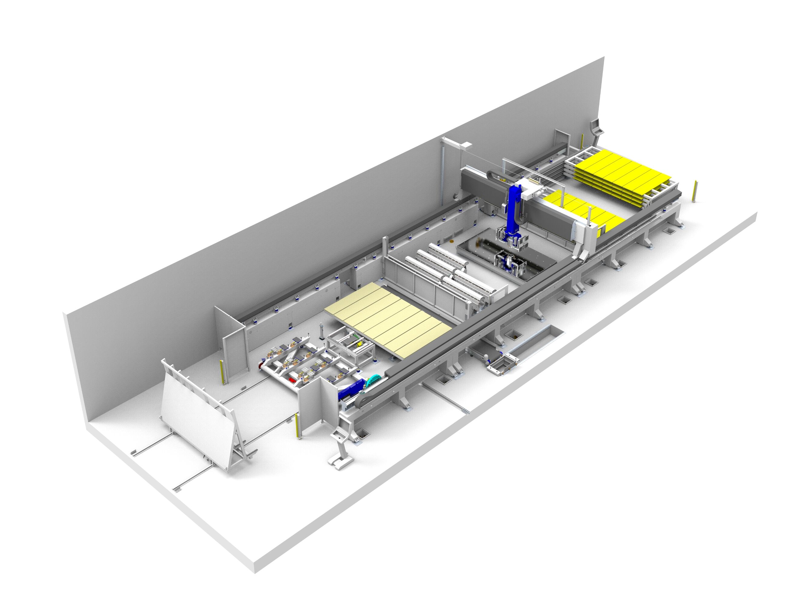 Automatic loading/unloading systems to never stop the cutting lines Automatic loading/unloading systems to never stop the cutting lines