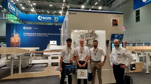 Mit großer Zufriedenheit blickt das SCM-Team auf die Messe DACH+HOLZ International 2022 zurück