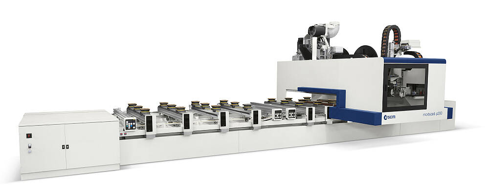 Centros de usinagem - CNC Centro de usinagem para furação, fresagem e colagem de bordo - morbidelli p200